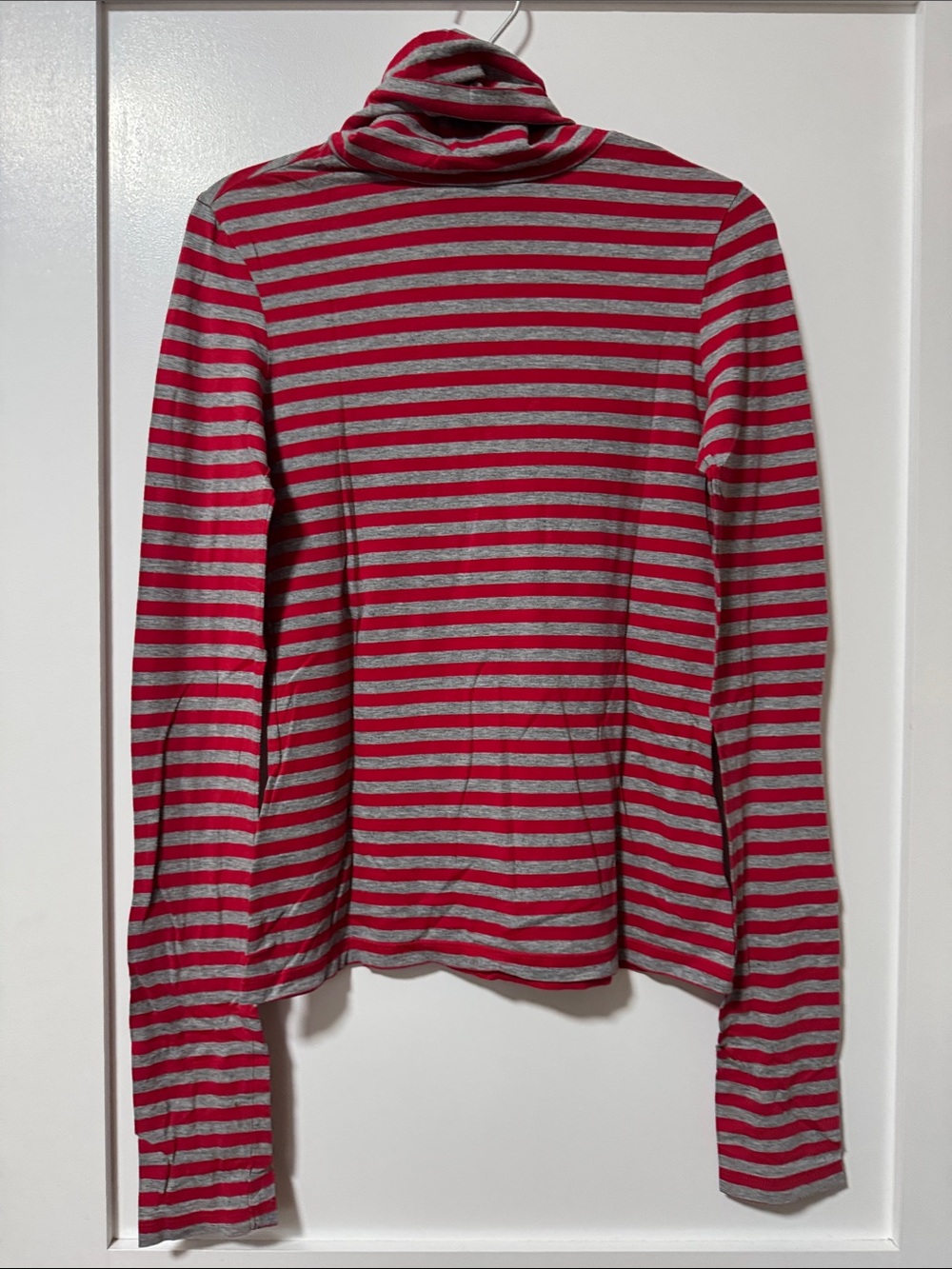Lux Red and Gray Striped Turtleneck Long-Sleeve Top